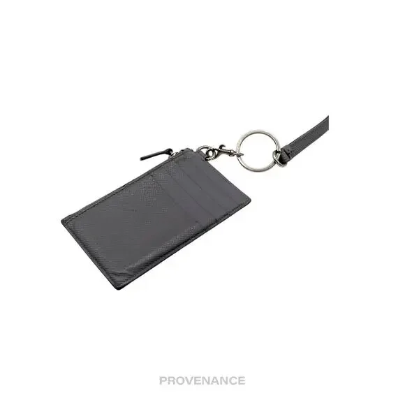 🔴 Balenciaga Logo Neck Lanyard Zip Card Wallet - Gray